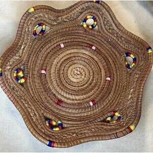 Hand Woven Multi-Colored Coiled Bowl Basket Rainbow Pride Cottage Core Kitchen